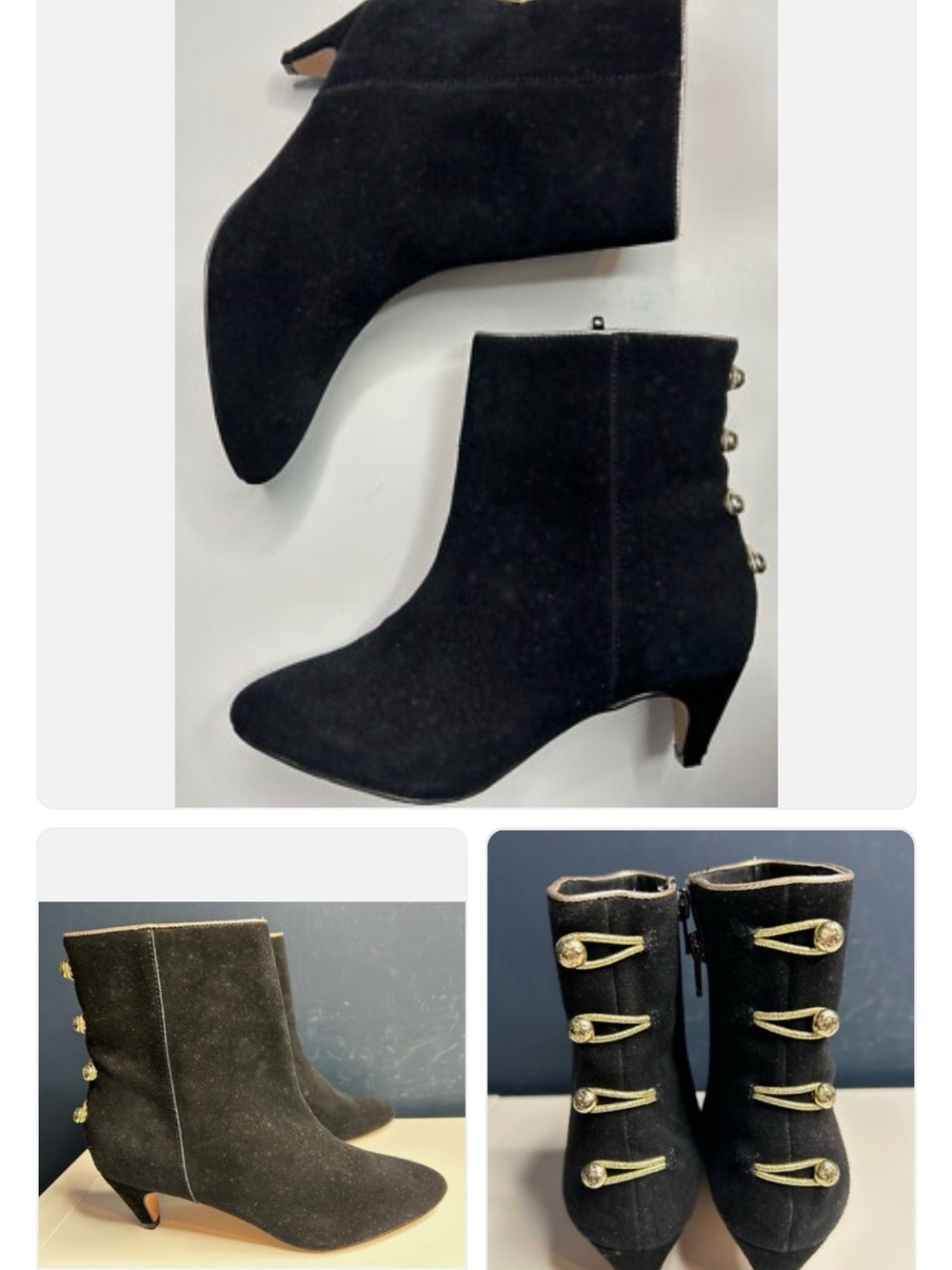 Nanette Lepore Black Suede Ankle Booties with Gold Button Details